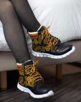 Ethnic Print Lace Up Boots