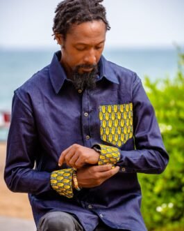African Print Accent Denim Shirt