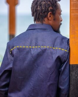 African Print Accent Denim Shirt